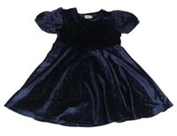 Tmavomodré třpytivé sametové šaty F&F