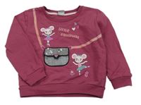 Světlevínová mikina s myšmi a kabelkou/kapsou s flitry Kiki&Koko