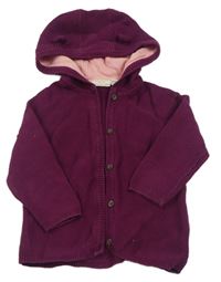 Švestkový propínací svetr s kapucí s oušky lupilu