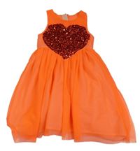 Křiklavě oranžové tylové slavnostní šaty se srdcem z flitrů H&M