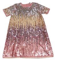 Starorůžovo-stříbrno-zlaté flitrové šaty PRIMARK