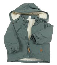 Khakišedá šusťáková zimní bunda s odepínací kapucí H&M