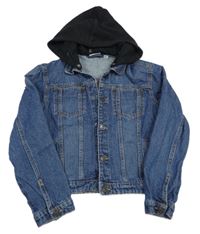 Modrá riflová crop bunda s odepínací kapucí alive