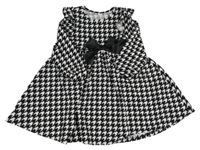 Černo-bílé vzorované šaty s mašlí a volánky SHEIN