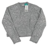 Nové - šedo-stříbrný chlupatý crop svetr Matalan