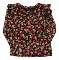 Černé triko s kytičkami a volánky C&A