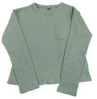 Olivové melírované žebrované úpletové crop mikinotriko s kapsou Tu