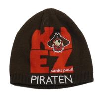 Tmavohnědá pletená čepice s pirátem St. Pauli