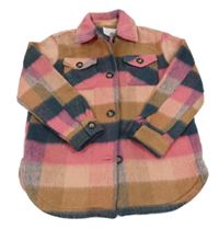 Růžovo-hnědo-tmavomodrá kostkovaná košilová bunda PRIMARK