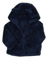 Tmavomodrá plyšová podšitá bunda s kapucí s oušky Mothercare