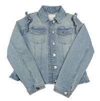 Světlemodrá tepláková riflová crop bunda s volánky a límečkem Next