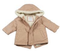 Pudrová šusťáková přechodová parka s kapucí s kožešinou PRIMARK