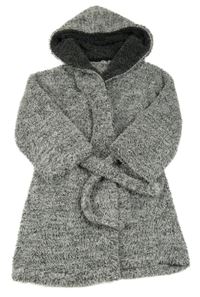 Šedo-bílo-černý melírovaný huňatý župan s kapucí Nutmeg