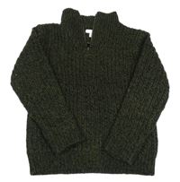 Khaki-černý melírovaný žebrovaný pletený svetr Vertbaudet