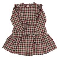 Vínovo-smetanovo-černošedé kostkované šaty s volánky PRIMARK