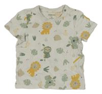 Bílé tričko se zvířátky a listy a palmami ORCHESTRA