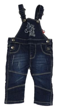 Nové - tmavomodré riflové laclové kalhoty s buldozerem a ošoupaného vzhledu BONDI