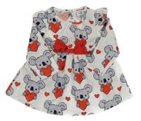 Bílé šaty s koalami a srdíčky a mašlí a volánky PaPat