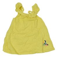 Žluté kárované šaty s tukanem a ananasy a madeirou a volánkem ORCHESTRA