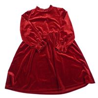 Tmavočervené lesklé sametové šaty s volánky St. Bernard