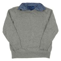 Šedý melírovaný svetr se všitou košilí Bluezoo