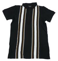 Černo-bílo-hnědé polo tričko s pruhy Next