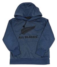 Tmavomodrá melírovaná sportovní mikina s listem a kapsou a kapucí ALL BLACKS