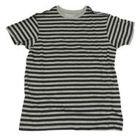 Černo-šedé/melírovaé pruhované tričko PRIMARK