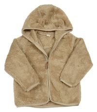 Béžová chlupatá bunda s kapucí s oušky H&M