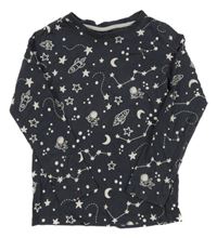 Černošedé pyžamové triko s kosmonauty a raketami a hvězdičkami H&M