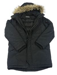 Černá šusťáková zimní parka s kapucí s kožešinou H&M