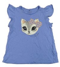 Modrofialové tričko s kočkou H&M