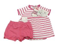 2set - Tmavorůžovo-bílé pruhované bavlněné šaty s Hello Kitty + bavlněné kraťasy C&A