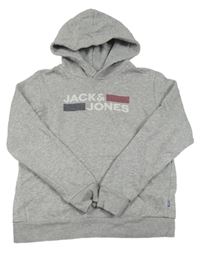 Šedá melírovaná mikina s nápisem a kapucí Jack & Jones