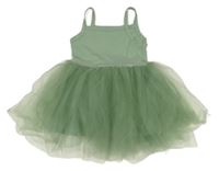 Zelené bavlněno/tylové šaty