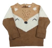 Hnědo-bílý svetr s liškou F&F