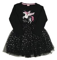 Černé bavlněno/tylové šaty s jednorožcem Kiki&Koko