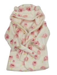 Smetanový květovaný chlupatý župan s kapucí George