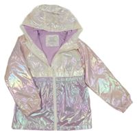Bílo-růžovo-lila lesklá šusťáková jarní bunda s kapucí Primark