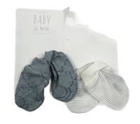 Nové - 2x rukavičky - modré melírované s nápisy + šedo-bílé pruhované George