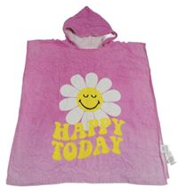 Růžové froté osuškové pončo s květinou a kapucí Zara