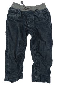 Tmavomodré manšestrové podšité kalhoty s úpletovým pasem C&A