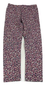 Tmavomodro-starorůžové květované legíny Topolino