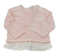 Růžovo-bílý melírovaný svetr s krajkou Topomini