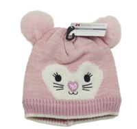 Nové - Růžová melírovaná čepice s čumákem a bambulemi