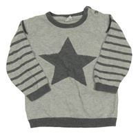 Šedo-tmavošedý svetr s hvězdou a pruhy na rukávech H&M