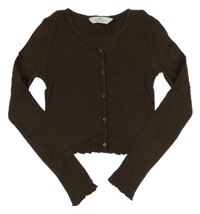 Tmavohnědé žebrované crop triko s knoflíky H&M