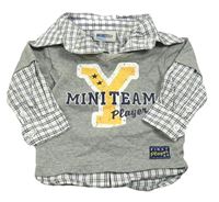 Šedo-kostkované triko s košilí a nápisem