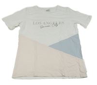 Bílo-světlerůžovo-světlemodré tričko s nápisem C&A