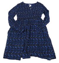 Černo-tmavomodré vzorované lehké šaty Pocopiano